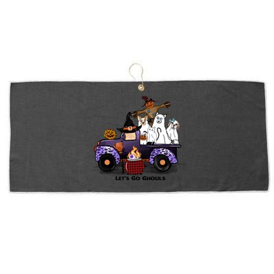 Let's Go Ghouls On Truck Funny Halloween Boo Witch Hat Cats Pumpkin Graphic Large Microfiber Waffle Golf Towel