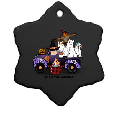 Let's Go Ghouls On Truck Funny Halloween Boo Witch Hat Cats Pumpkin Graphic Ceramic Star Ornament