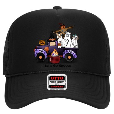 Let's Go Ghouls On Truck Funny Halloween Boo Witch Hat Cats Pumpkin Graphic Trucker Hat