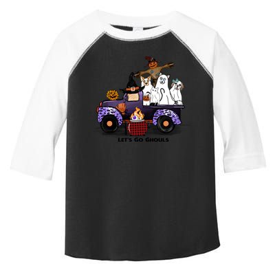 Let's Go Ghouls On Truck Funny Halloween Boo Witch Hat Cats Pumpkin Graphic Toddler Fine Jersey T-Shirt