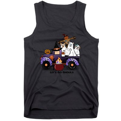 Let's Go Ghouls On Truck Funny Halloween Boo Witch Hat Cats Pumpkin Graphic Tank Top