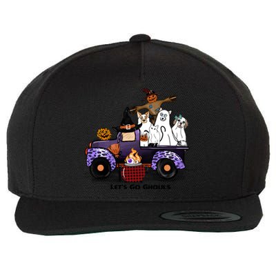 Let's Go Ghouls On Truck Funny Halloween Boo Witch Hat Cats Pumpkin Graphic Wool Snapback Cap