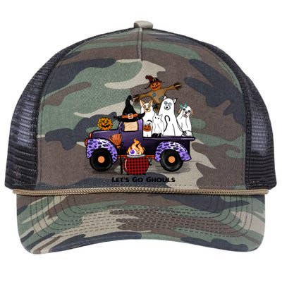 Let's Go Ghouls On Truck Funny Halloween Boo Witch Hat Cats Pumpkin Graphic Retro Rope Trucker Hat Cap