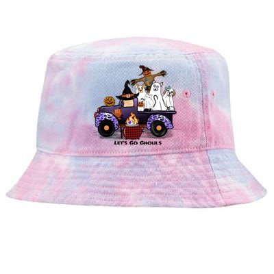 Let's Go Ghouls On Truck Funny Halloween Boo Witch Hat Cats Pumpkin Graphic Tie-Dyed Bucket Hat