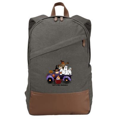 Let's Go Ghouls On Truck Funny Halloween Boo Witch Hat Cats Pumpkin Graphic Cotton Canvas Backpack