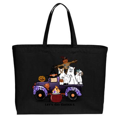 Let's Go Ghouls On Truck Funny Halloween Boo Witch Hat Cats Pumpkin Graphic Cotton Canvas Jumbo Tote