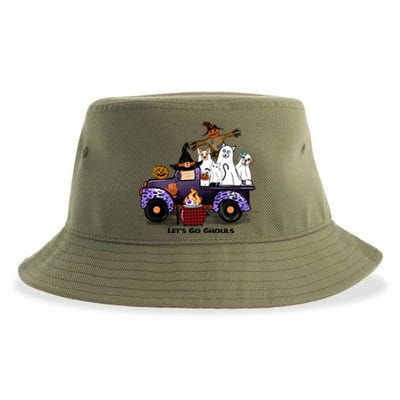 Let's Go Ghouls On Truck Funny Halloween Boo Witch Hat Cats Pumpkin Graphic Sustainable Bucket Hat