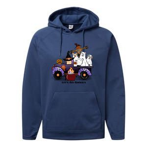 Let's Go Ghouls On Truck Funny Halloween Boo Witch Hat Cats Pumpkin Graphic Performance Fleece Hoodie