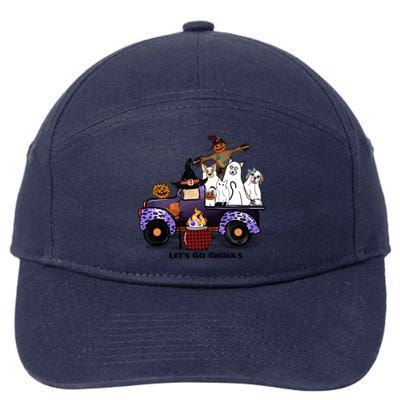 Let's Go Ghouls On Truck Funny Halloween Boo Witch Hat Cats Pumpkin Graphic 7-Panel Snapback Hat