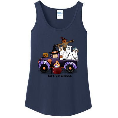 Let's Go Ghouls On Truck Funny Halloween Boo Witch Hat Cats Pumpkin Graphic Ladies Essential Tank