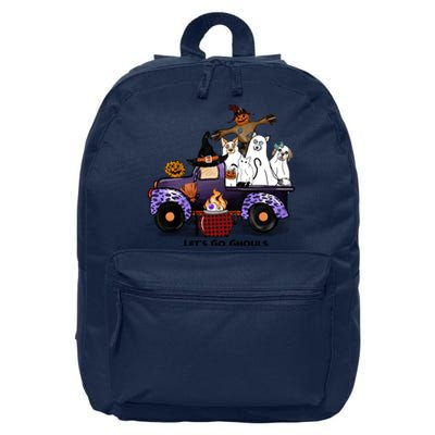 Let's Go Ghouls On Truck Funny Halloween Boo Witch Hat Cats Pumpkin Graphic 16 in Basic Backpack