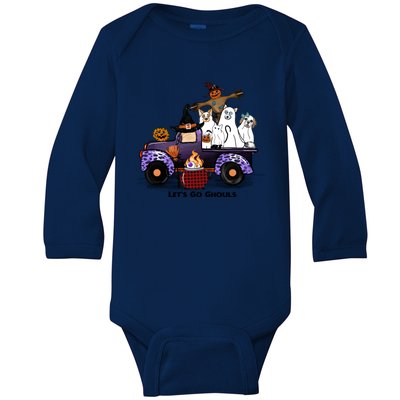 Let's Go Ghouls On Truck Funny Halloween Boo Witch Hat Cats Pumpkin Graphic Baby Long Sleeve Bodysuit