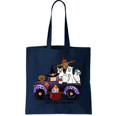 Let's Go Ghouls On Truck Funny Halloween Boo Witch Hat Cats Pumpkin Graphic Tote Bag