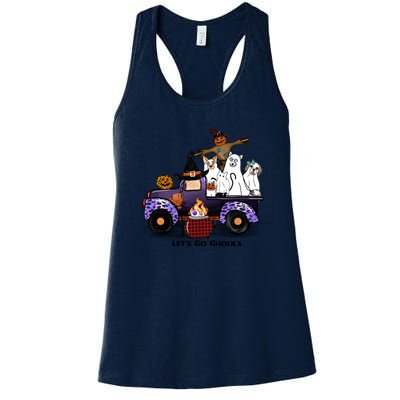 Let's Go Ghouls On Truck Funny Halloween Boo Witch Hat Cats Pumpkin Graphic Women's Racerback Tank