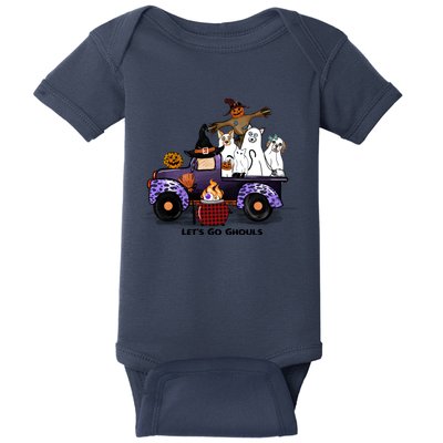 Let's Go Ghouls On Truck Funny Halloween Boo Witch Hat Cats Pumpkin Graphic Baby Bodysuit