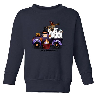 Let's Go Ghouls On Truck Funny Halloween Boo Witch Hat Cats Pumpkin Graphic Toddler Sweatshirt