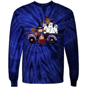 Let's Go Ghouls On Truck Funny Halloween Boo Witch Hat Cats Pumpkin Graphic Tie-Dye Long Sleeve Shirt