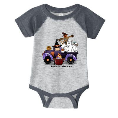 Let's Go Ghouls On Truck Funny Halloween Boo Witch Hat Cats Pumpkin Graphic Infant Baby Jersey Bodysuit