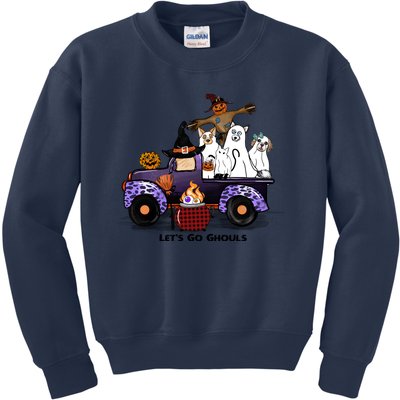 Let's Go Ghouls On Truck Funny Halloween Boo Witch Hat Cats Pumpkin Graphic Kids Sweatshirt