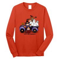 Let's Go Ghouls On Truck Funny Halloween Boo Witch Hat Cats Pumpkin Graphic Long Sleeve Shirt