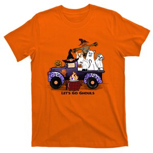 Let's Go Ghouls On Truck Funny Halloween Boo Witch Hat Cats Pumpkin Graphic T-Shirt