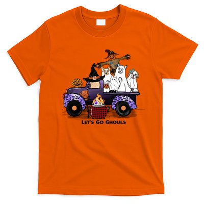 Let's Go Ghouls On Truck Funny Halloween Boo Witch Hat Cats Pumpkin Graphic T-Shirt