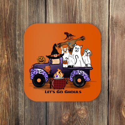 Let's Go Ghouls On Truck Funny Halloween Boo Witch Hat Cats Pumpkin Graphic Coaster