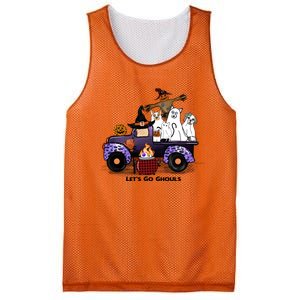 Let's Go Ghouls On Truck Funny Halloween Boo Witch Hat Cats Pumpkin Graphic Mesh Reversible Basketball Jersey Tank