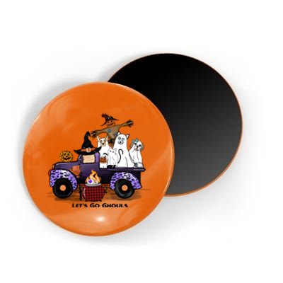 Let's Go Ghouls On Truck Funny Halloween Boo Witch Hat Cats Pumpkin Graphic Magnet