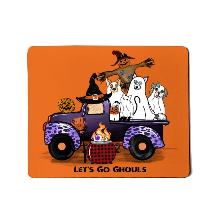 Let's Go Ghouls On Truck Funny Halloween Boo Witch Hat Cats Pumpkin Graphic Mousepad