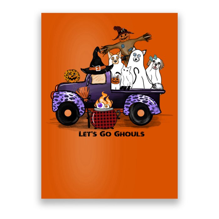 Let's Go Ghouls On Truck Funny Halloween Boo Witch Hat Cats Pumpkin Graphic Poster