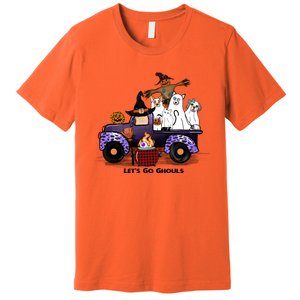 Let's Go Ghouls On Truck Funny Halloween Boo Witch Hat Cats Pumpkin Graphic Premium T-Shirt