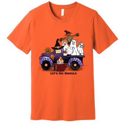 Let's Go Ghouls On Truck Funny Halloween Boo Witch Hat Cats Pumpkin Graphic Premium T-Shirt