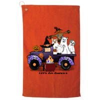 Let's Go Ghouls On Truck Funny Halloween Boo Witch Hat Cats Pumpkin Graphic Platinum Collection Golf Towel