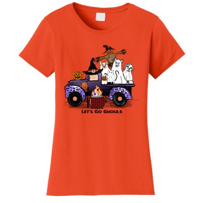 Let's Go Ghouls On Truck Funny Halloween Boo Witch Hat Cats Pumpkin Graphic Women's T-Shirt