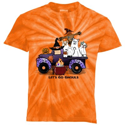 Let's Go Ghouls On Truck Funny Halloween Boo Witch Hat Cats Pumpkin Graphic Kids Tie-Dye T-Shirt