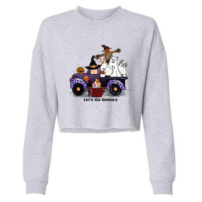 Let's Go Ghouls On Truck Funny Halloween Boo Witch Hat Cats Pumpkin Graphic Cropped Pullover Crew