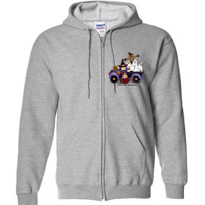 Let's Go Ghouls On Truck Funny Halloween Boo Witch Hat Cats Pumpkin Graphic Full Zip Hoodie