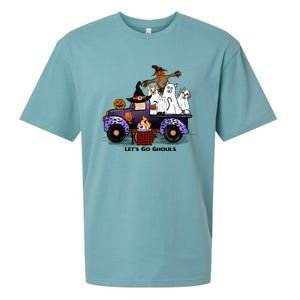 Let's Go Ghouls On Truck Funny Halloween Boo Witch Hat Cats Pumpkin Graphic Sueded Cloud Jersey T-Shirt