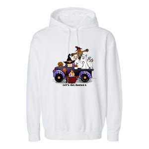 Let's Go Ghouls On Truck Funny Halloween Boo Witch Hat Cats Pumpkin Graphic Garment-Dyed Fleece Hoodie