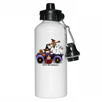 Let's Go Ghouls On Truck Funny Halloween Boo Witch Hat Cats Pumpkin Graphic Aluminum Water Bottle