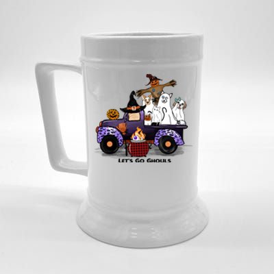 Let's Go Ghouls On Truck Funny Halloween Boo Witch Hat Cats Pumpkin Graphic Beer Stein