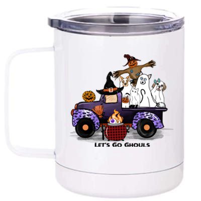 Let's Go Ghouls On Truck Funny Halloween Boo Witch Hat Cats Pumpkin Graphic 12 oz Stainless Steel Tumbler Cup