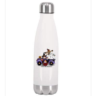 Let's Go Ghouls On Truck Funny Halloween Boo Witch Hat Cats Pumpkin Graphic Stainless Steel Insulated Water Bottle