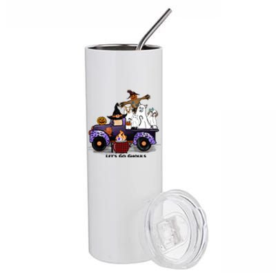 Let's Go Ghouls On Truck Funny Halloween Boo Witch Hat Cats Pumpkin Graphic Stainless Steel Tumbler