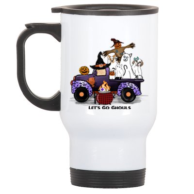 Let's Go Ghouls On Truck Funny Halloween Boo Witch Hat Cats Pumpkin Graphic Stainless Steel Travel Mug