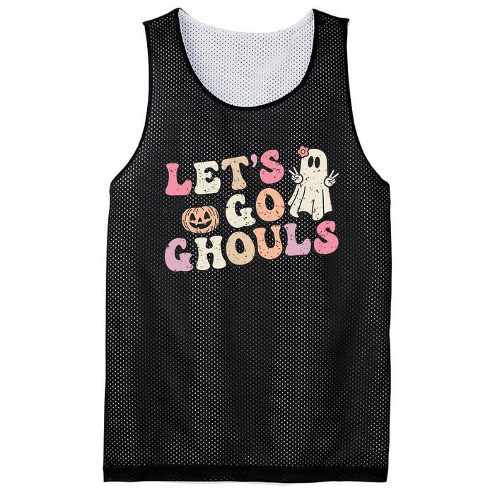 Lets Go Ghouls Halloween Retro Ghost Pumpkin Mesh Reversible Basketball Jersey Tank