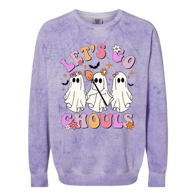 Lets Go Ghouls Halloween Ghost Outfit Costume Retro Groovy Colorblast Crewneck Sweatshirt