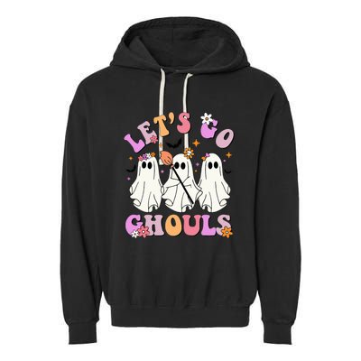 Lets Go Ghouls Halloween Ghost Outfit Costume Retro Groovy Garment-Dyed Fleece Hoodie