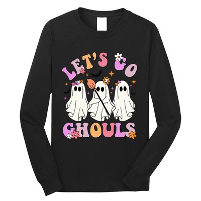 Lets Go Ghouls Halloween Ghost Outfit Costume Retro Groovy Long Sleeve Shirt